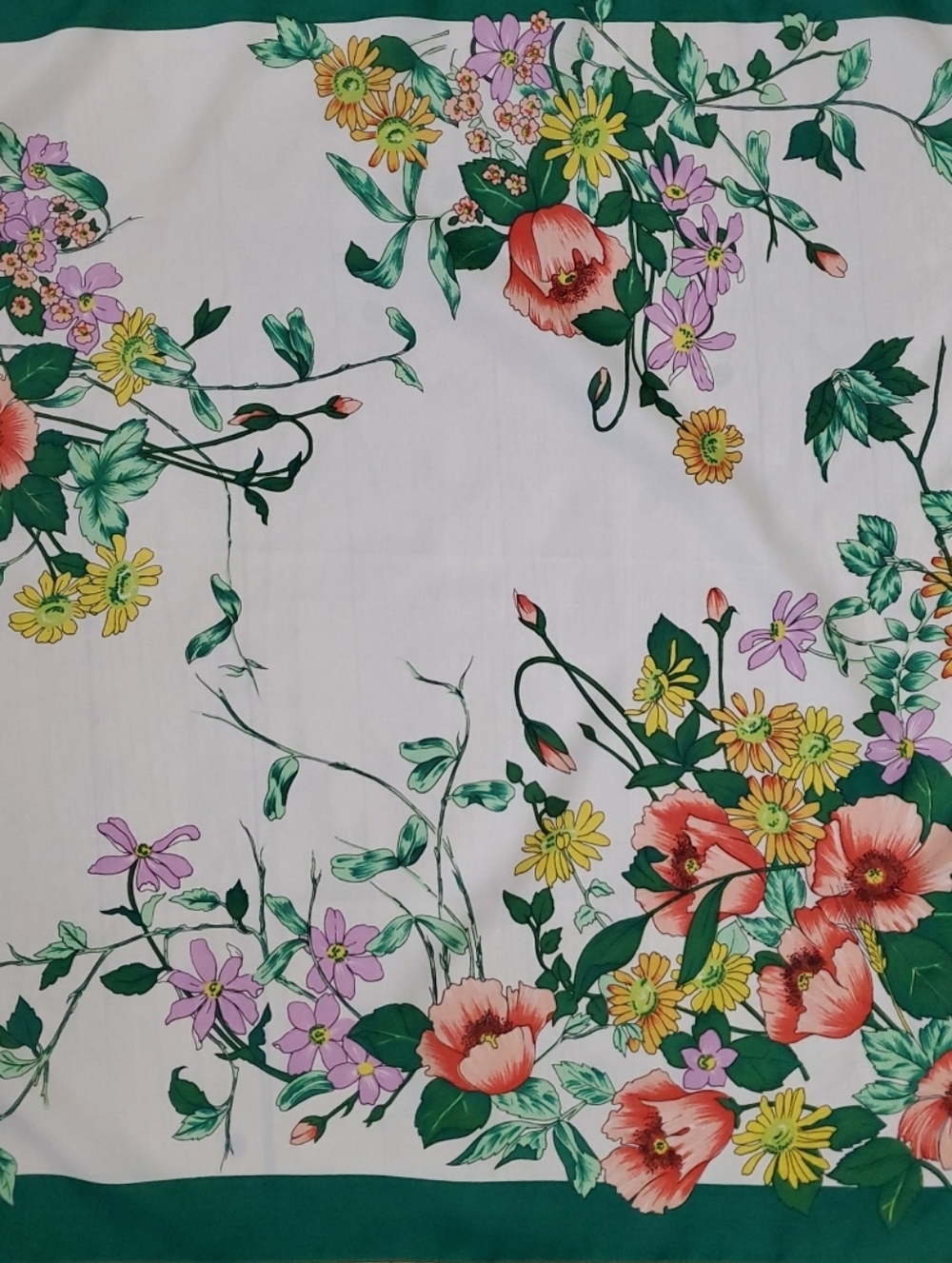 Vintage Satin Scarf SPRING FLORAL Botantical Art LARGE SQUARE 26"